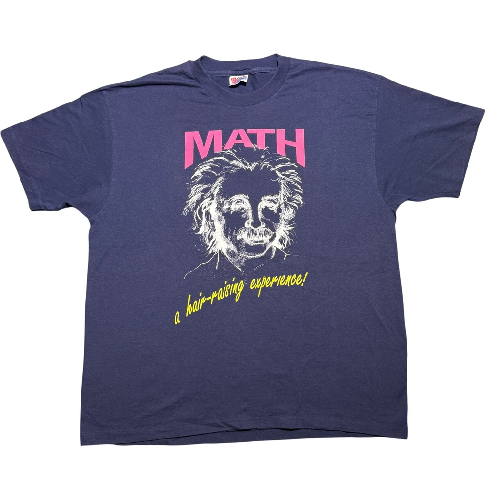 Vintage 90s Albert Einstein Math Hair-Raising Experience T-Shirt XL Navy